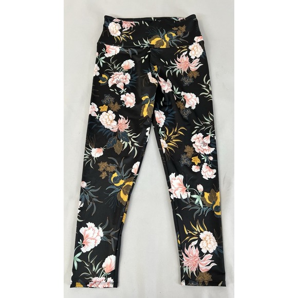 Onzie Flow Highrise Basic ‎ Sz XL Gym Training Women's  Black Floral Running - Picture 1 of 10